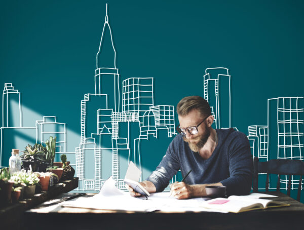 Caucasian man working with building illustration on green background future of RPL- Noble training